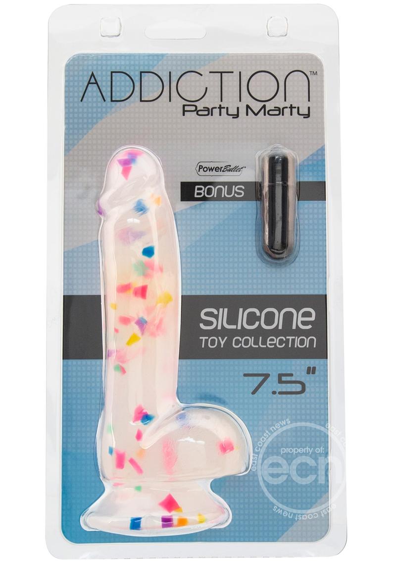 Addiction Party Marty Silicone Dildo with Balls 7.5in - Multicolor